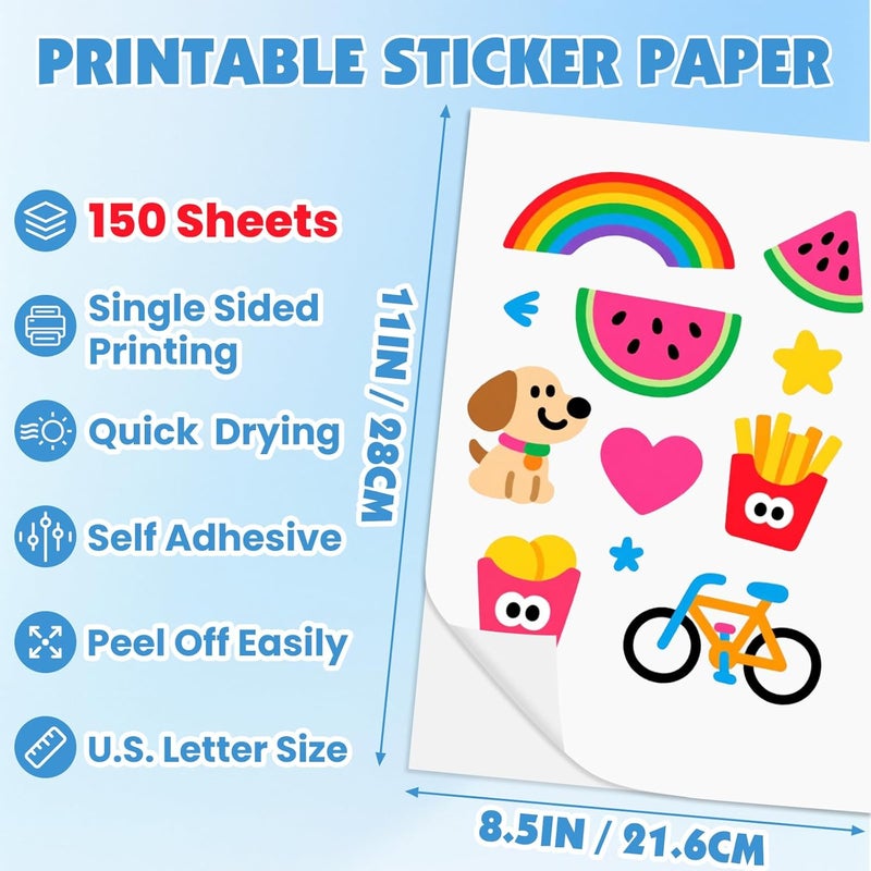 NUITPY 150 Sheets Glossy Sticker Paper, 8.5in x 11in Sticker Paper for Inkjet Printer, Self-adhesive Printable Sticker Papers, Vibrant Colors, Dries Quickly, US Letter Size - Image 2